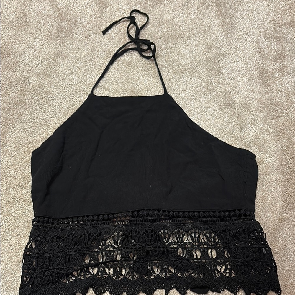 American Eagle Black Crop Tank Top with Cut Out Design
